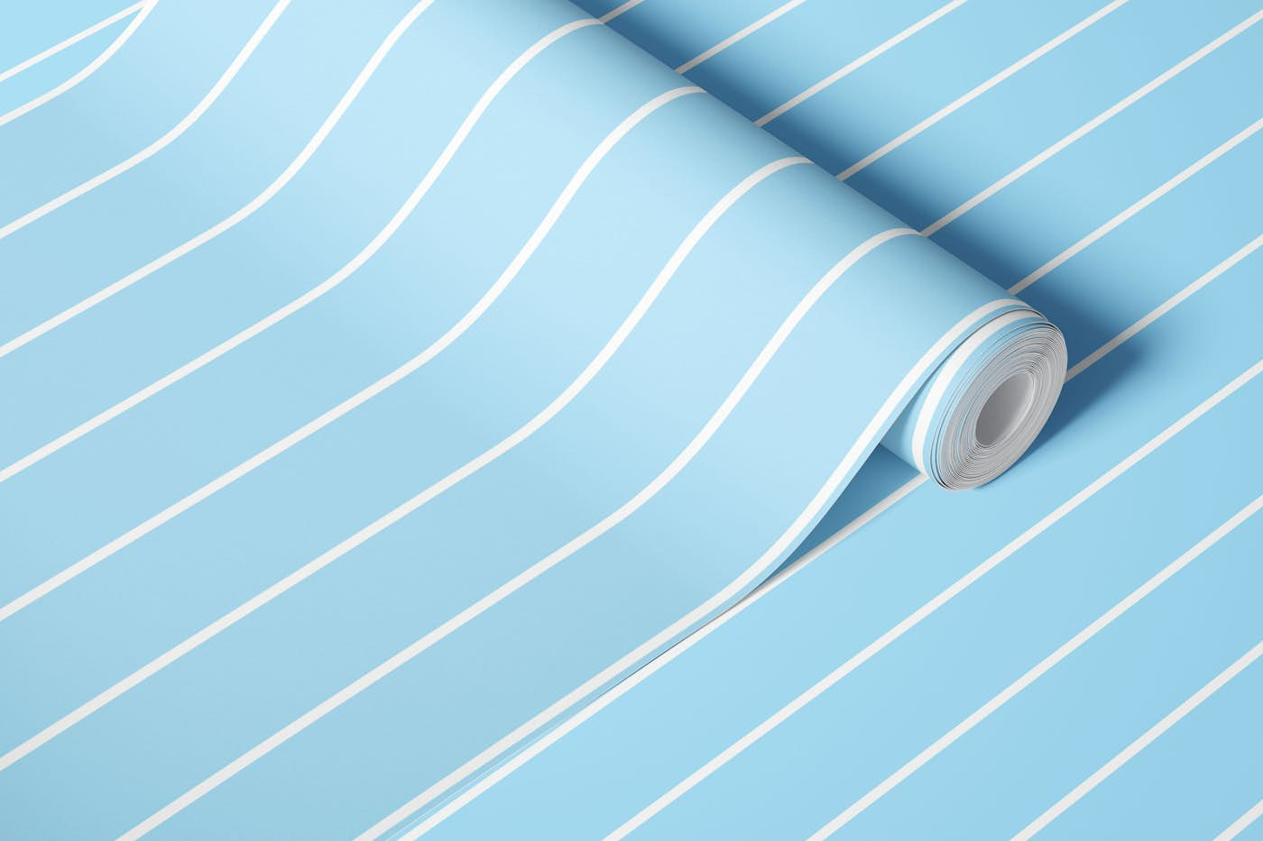 Pinstripes on light blue wallpaper roll