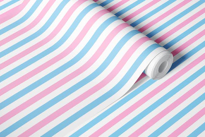 Light blue and pink vertical stripeswallpaper roll