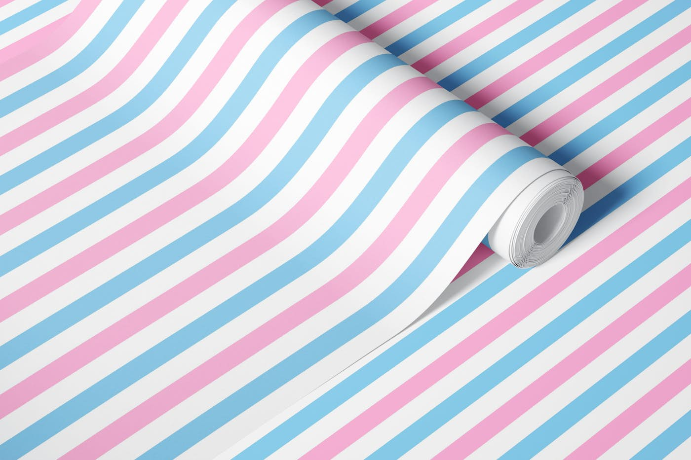 Light blue and pink vertical stripes wallpaper roll