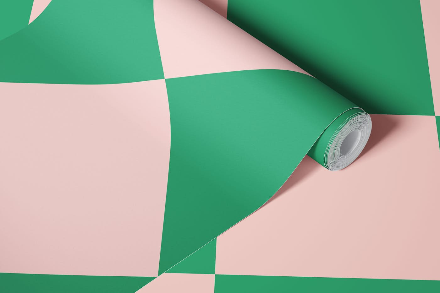 Diagonal Checkerboard Big - Pink and Green wallpaper roll