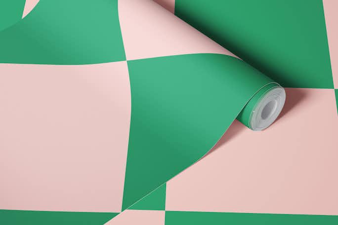 Diagonal Checkerboard Big - Pink and Greenwallpaper roll