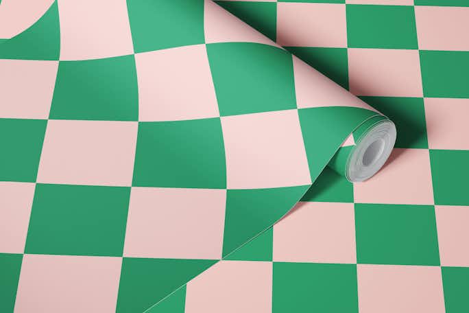 Diagonal Checkerboard Large - Pink and Greenwallpaper roll