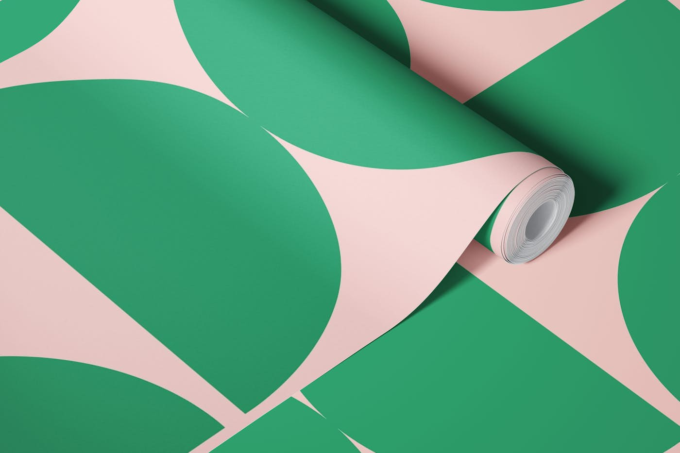 Semicircles 1 Big - Pink and Green wallpaper roll