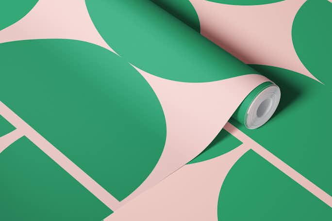 Semicircles 2 Big - Pink and Green - Horizontwallpaper roll