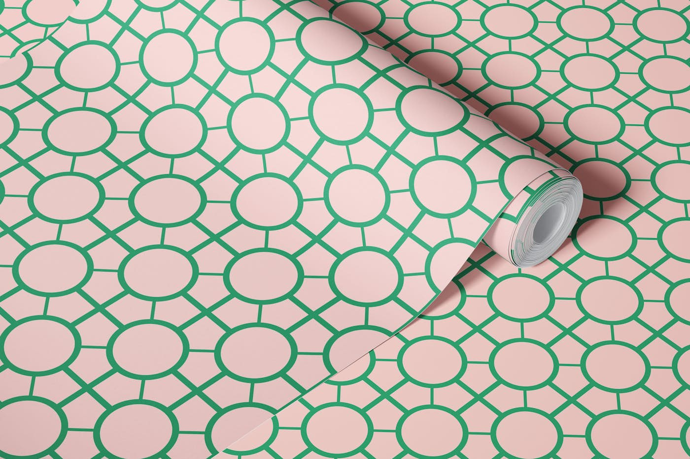 Art Deco Tiles - Pink and Green wallpaper roll