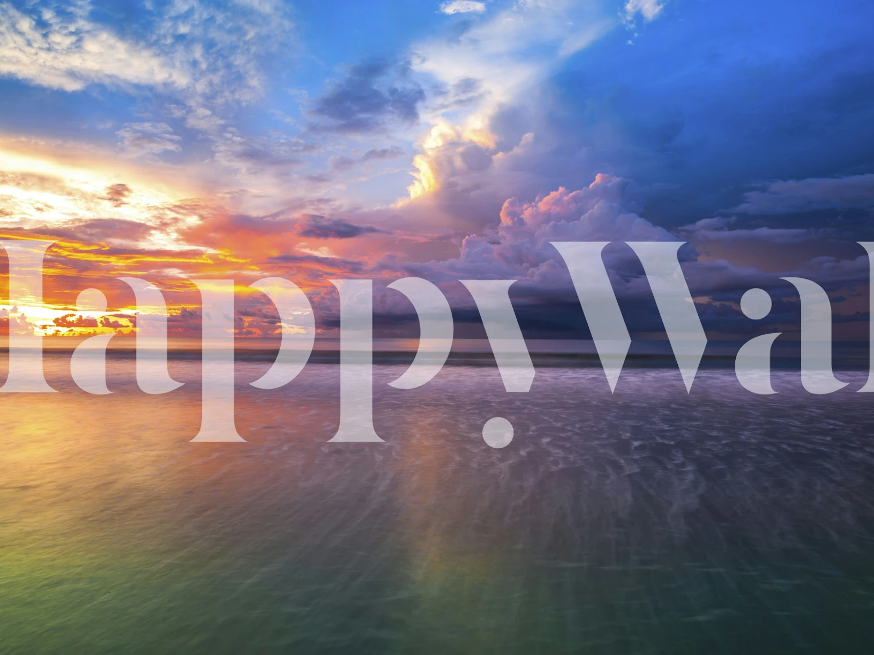 Vibrant ocean sunset with colorful clouds, blue and orange wallpaper