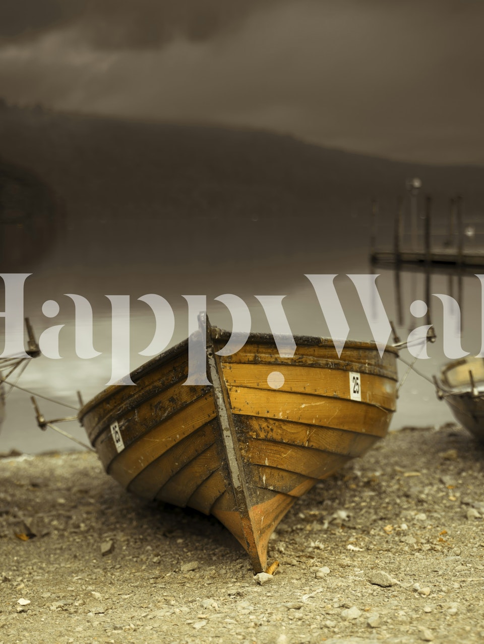 Boot op de oever behang in een kamer