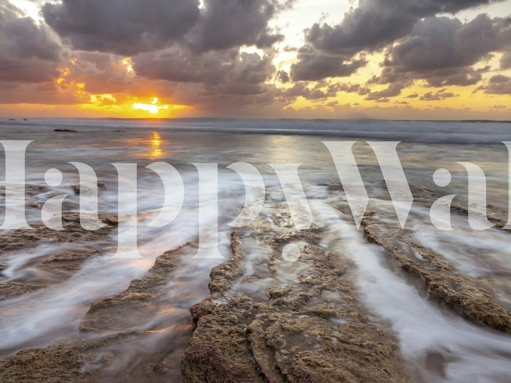 Palmachim Beach wall mural featuring sunset and waves