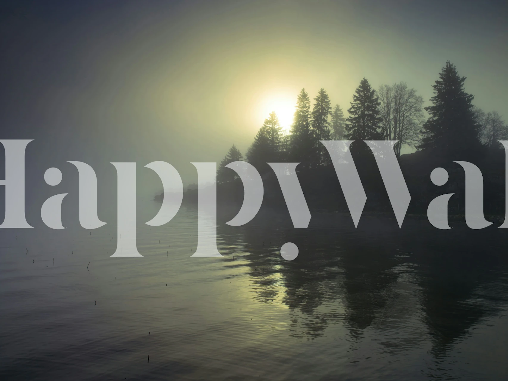 Foggy landscape with trees and water reflections wallpaper