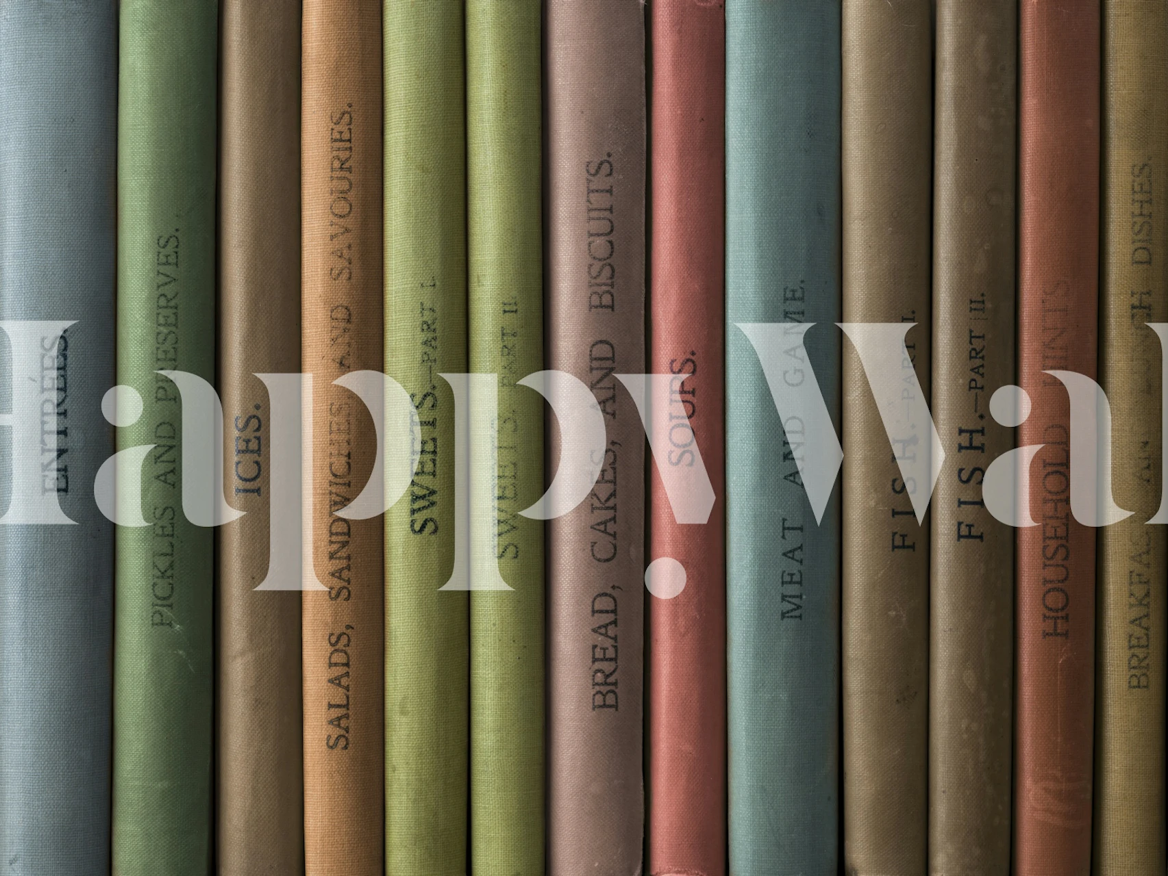 Vintage book covers in muted colors, decorative wallpaper