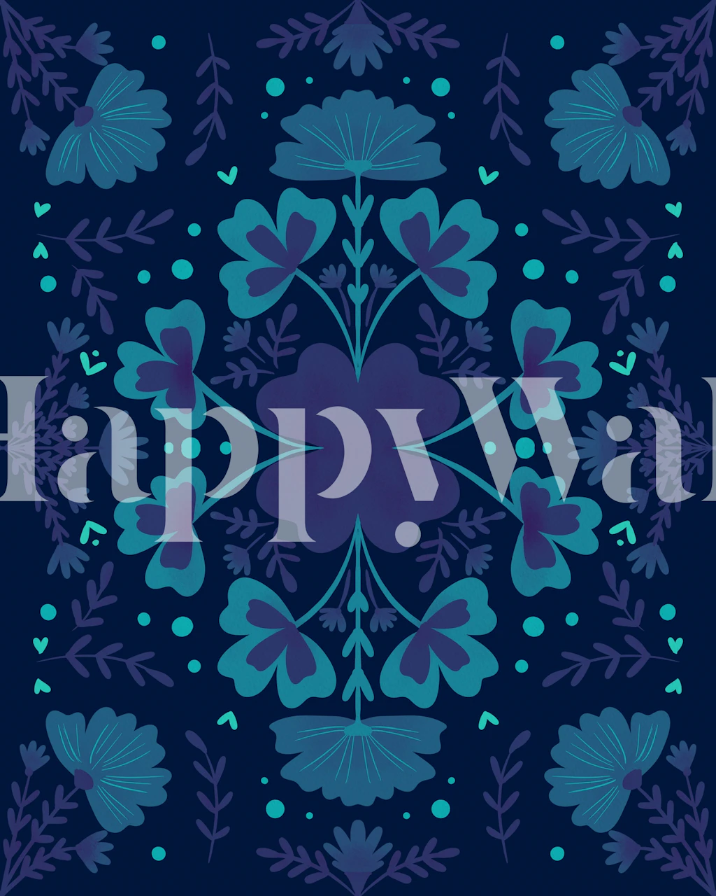 Blue floral wallpaper featuring flowers and clovers with a dark background