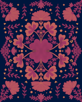 Flowers and clovers in burgundy and dark blue carta da parati