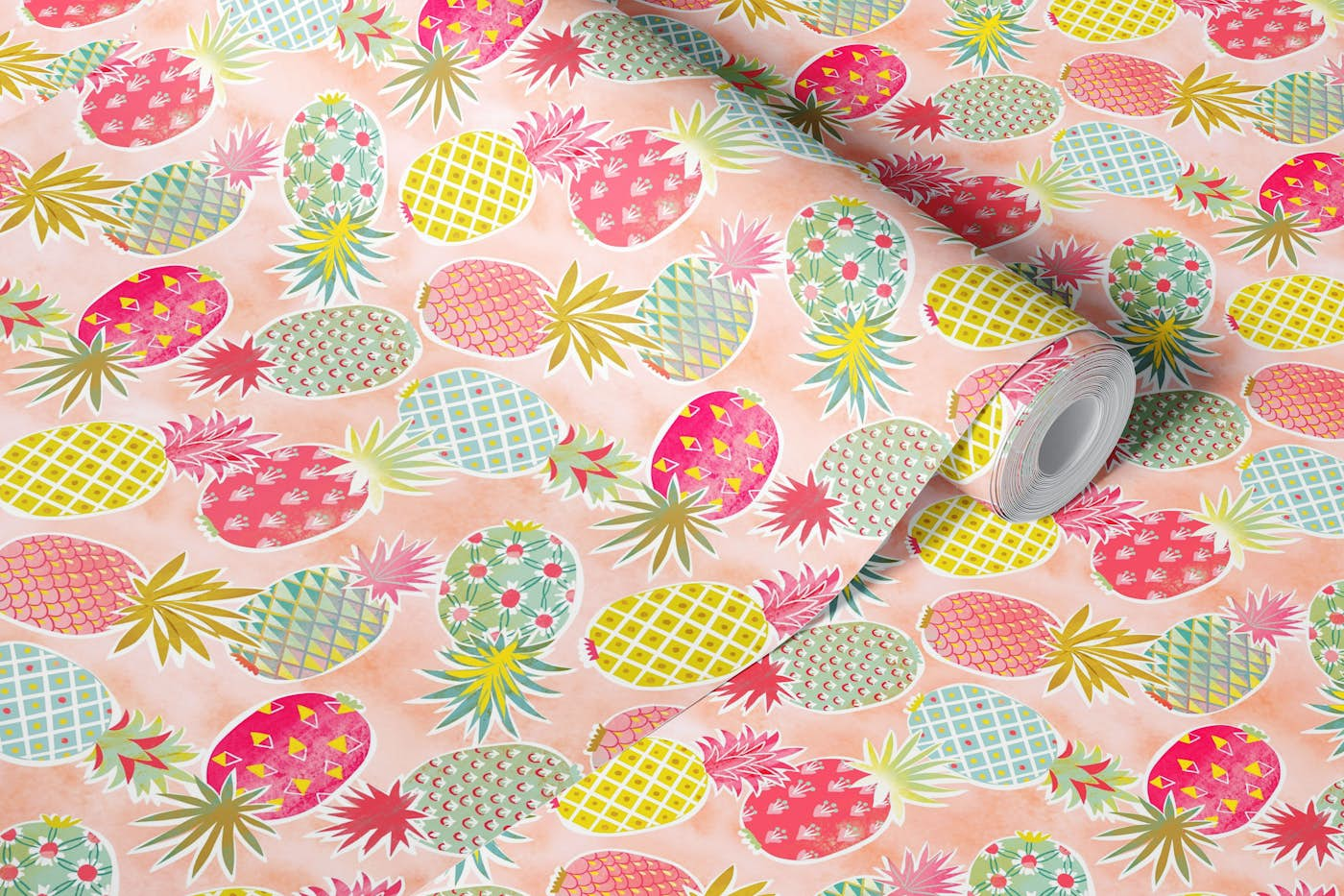 pastel tropical pinapples wallpaper roll