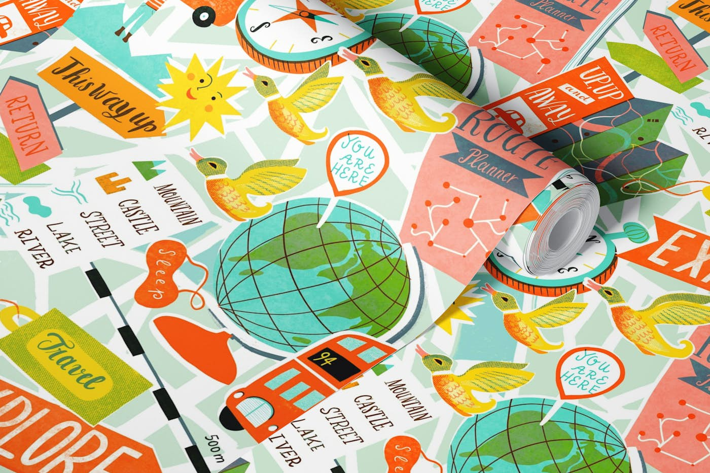 retro travel supplies adventure wallpaper roll