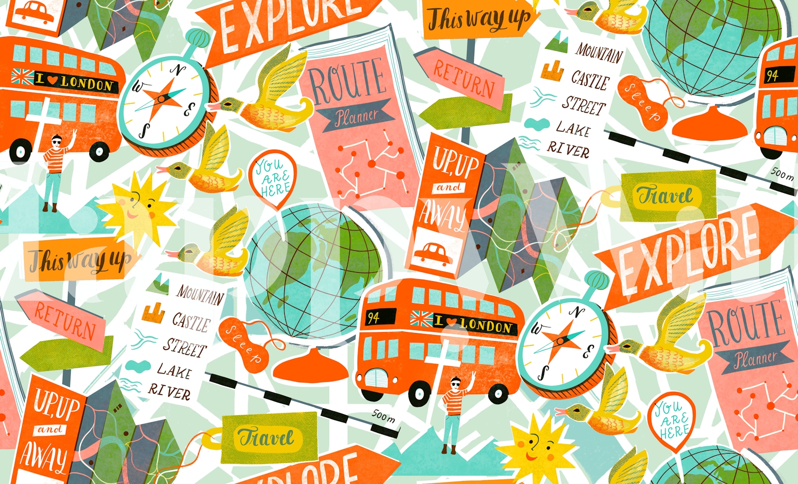 Retro Travel Supplies Adventure Wallpaper