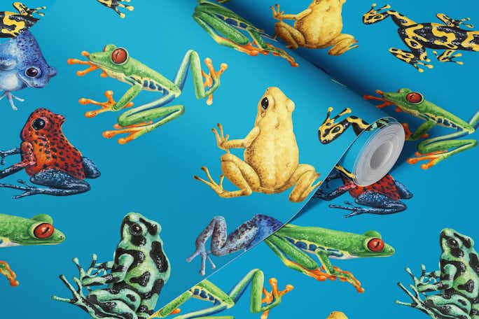 Frogs on bluewallpaper roll