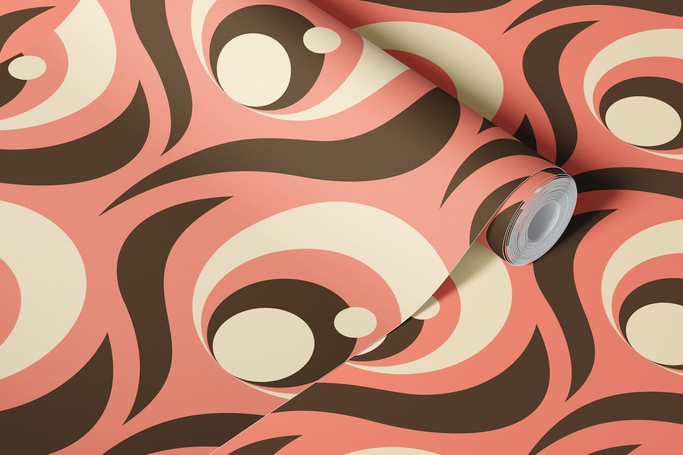 Abstract retro balls, coral pink / 3008 D wallpaper roll