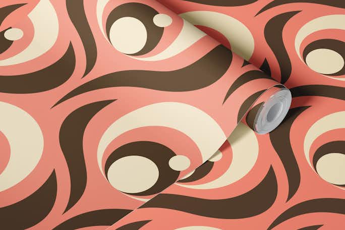 Abstract retro balls, coral pink / 3008 Dwallpaper roll