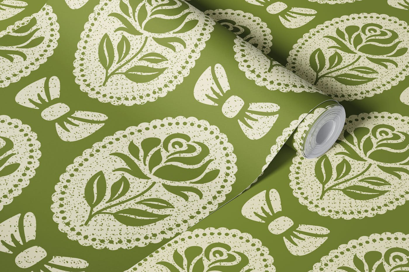 Vintage roses pattern, green / 3011 C wallpaper roll