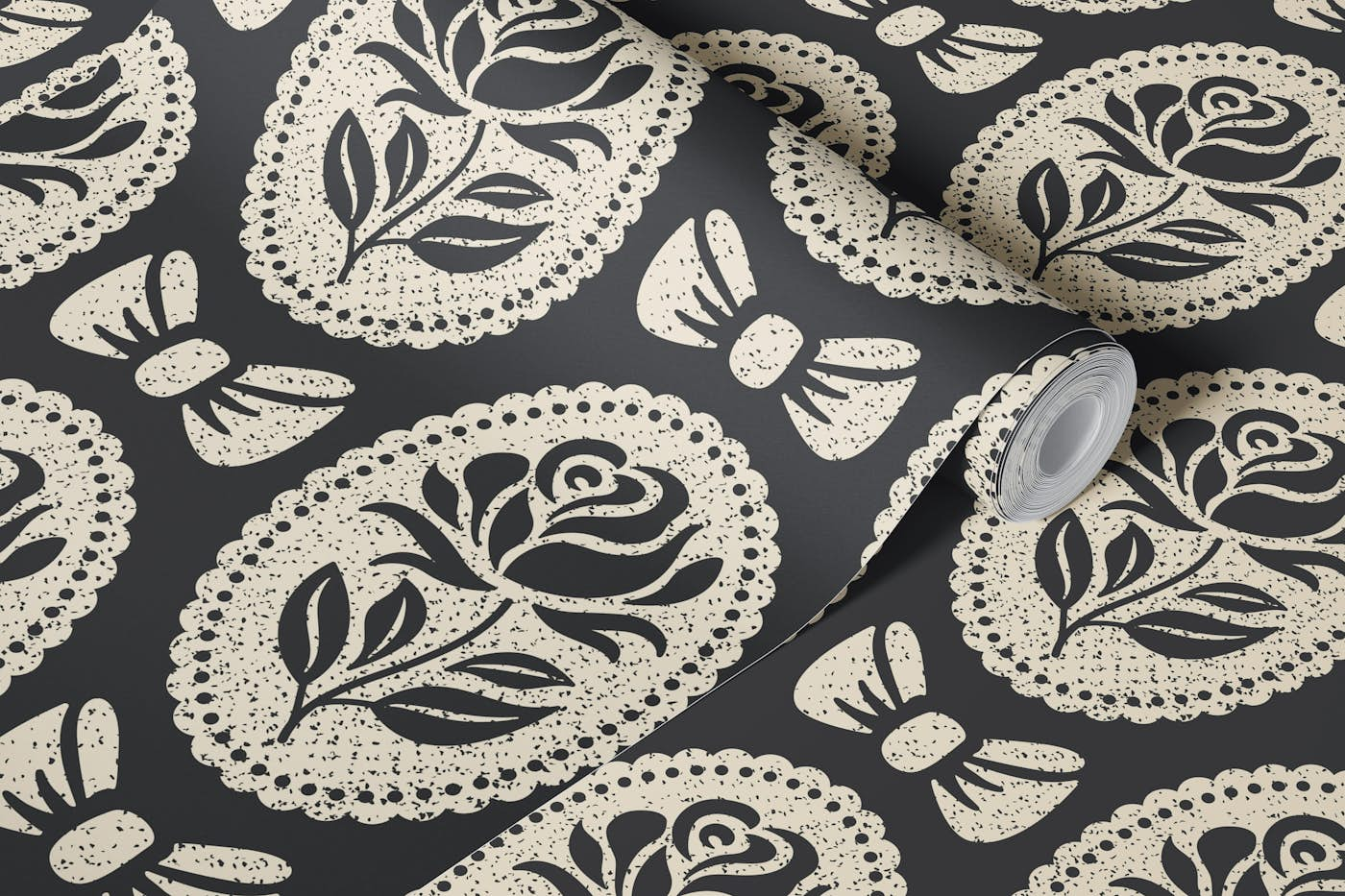 Vintage roses pattern, black / 3011 D wallpaper roll