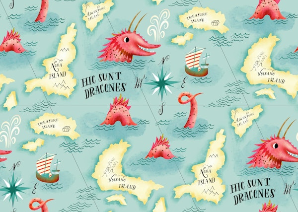 here are dragons vintage map