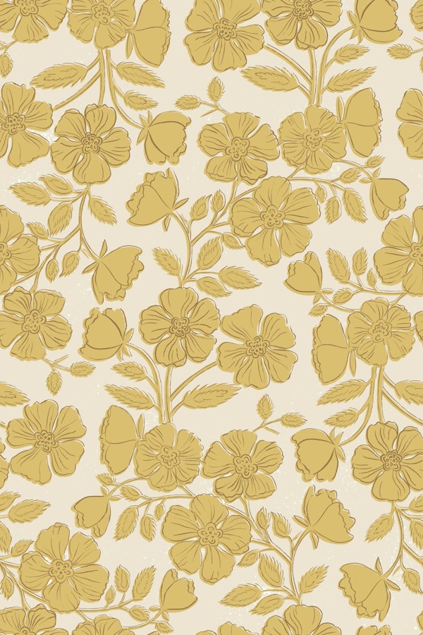 Wild Rose Block Print Floral in bamboo