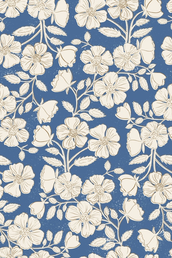 Wild Rose Block Print Floral on cobalt