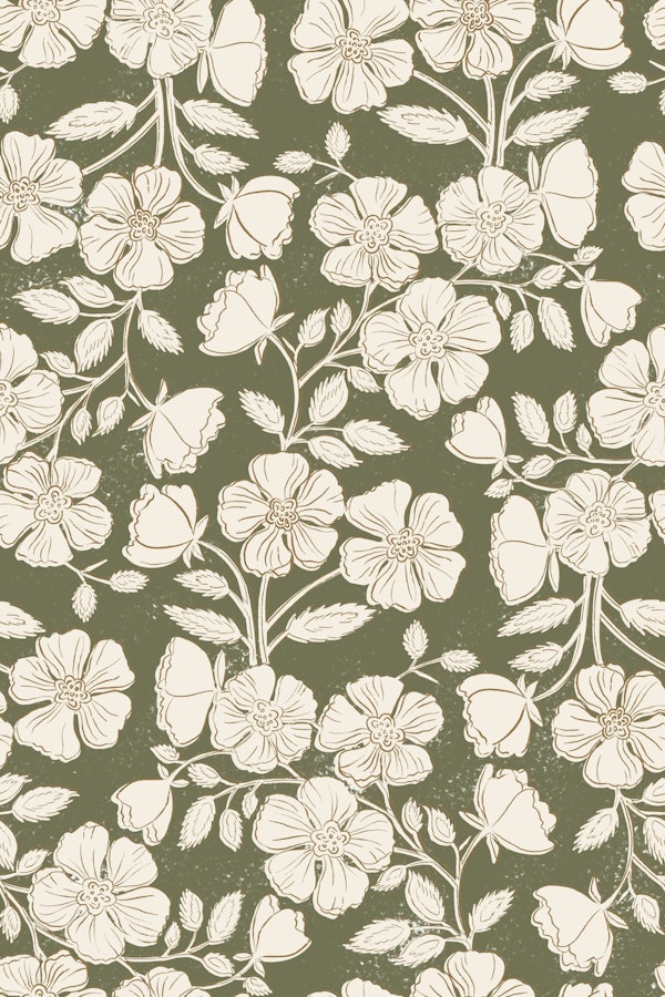 Wild Rose Block Print Floral on olive