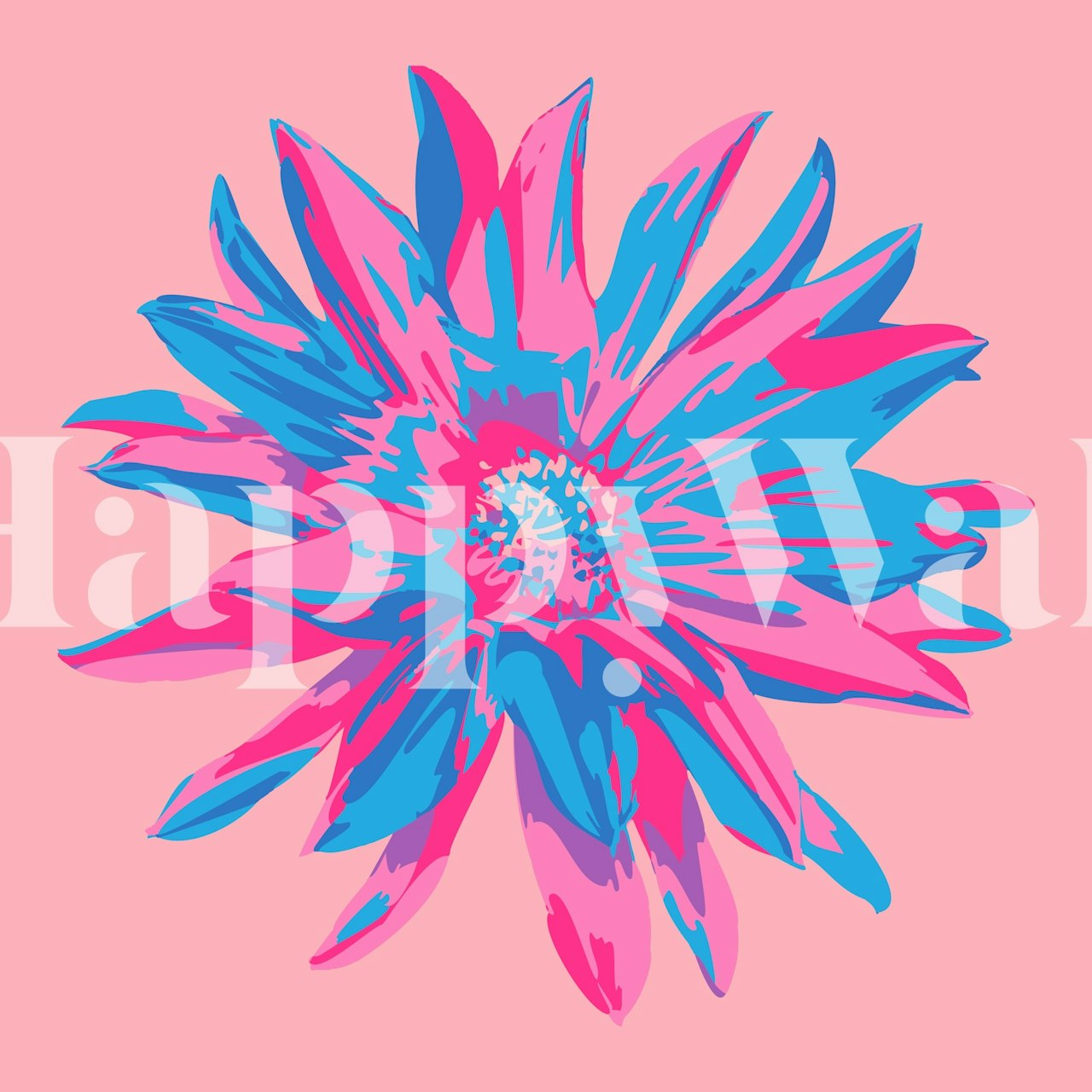 Abstraktní fototapeta jiřina v růžových a modrých odstínech na růžovém pozadí