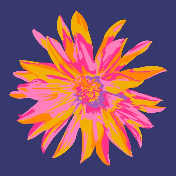 DAHLIA BURSTS Abstract Floral Single Dk Blue