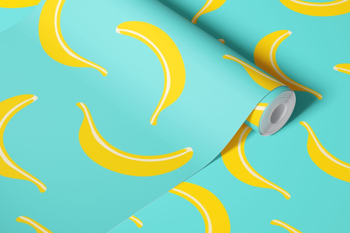 BANANA SMOOTHIE Fun Mod Tropical Fruit - Aqua wallpaper roll