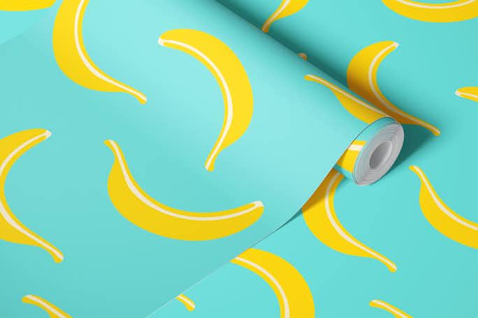 BANANA SMOOTHIE Fun Mod Tropical Fruit - Aquawallpaper roll