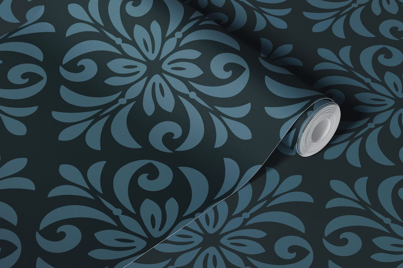 Classic Tile Ornament Pattern Teal wallpaper roll