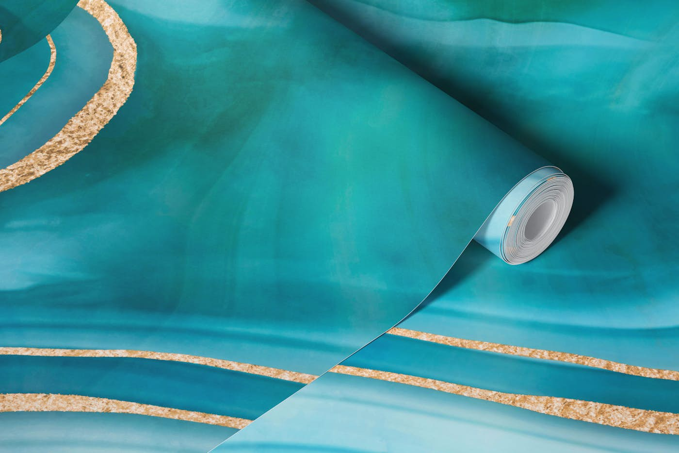 Marble Reverie Teal Gold wallpaper roll