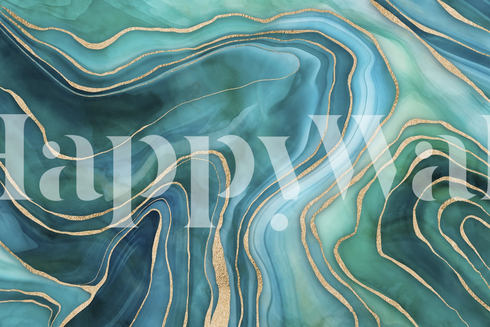 Marble Reverie Teal Gold wallpaper displayed in a room