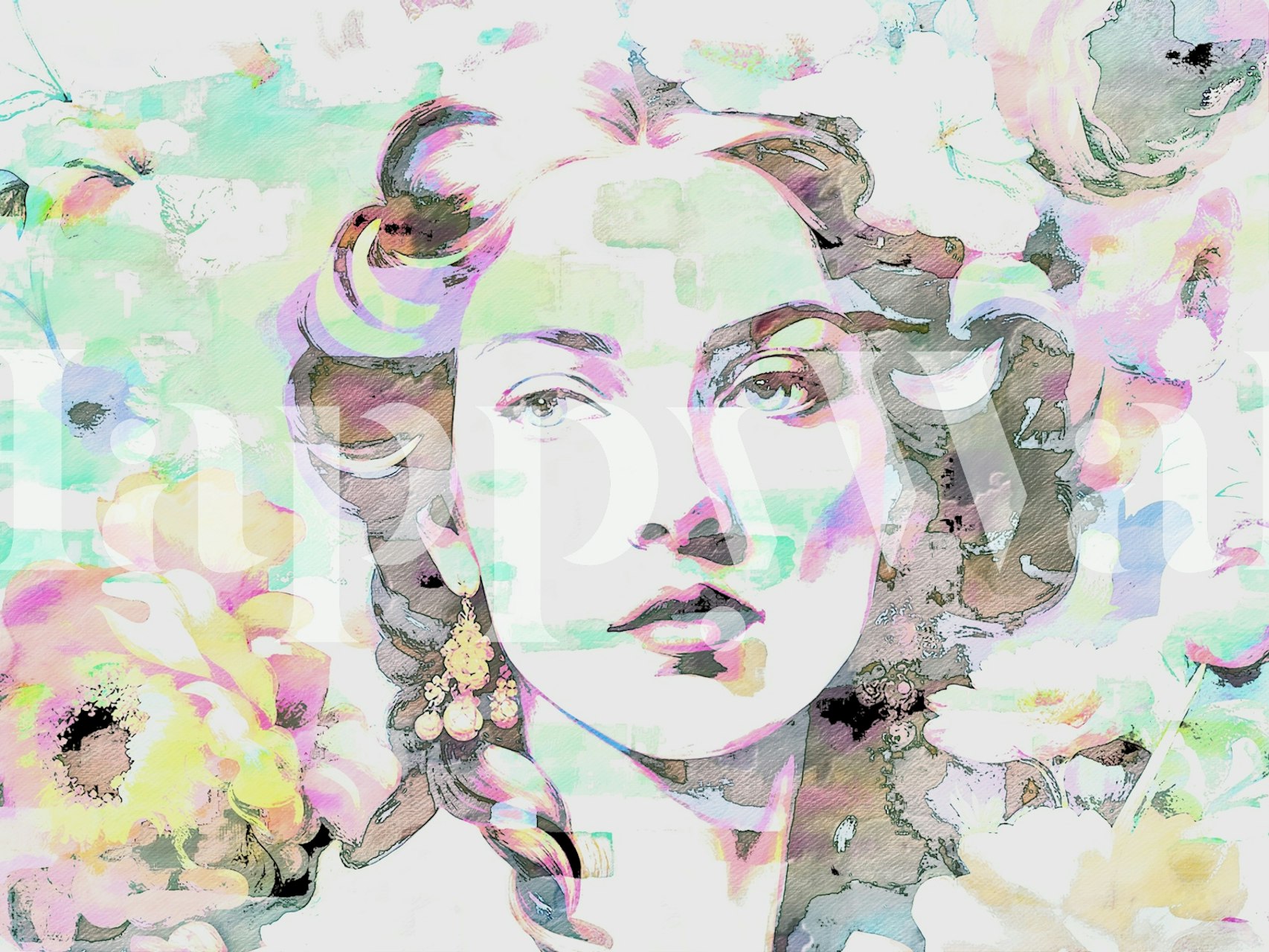 Boho floral lady design featuring pastel colors in a watercolor style wallpaper