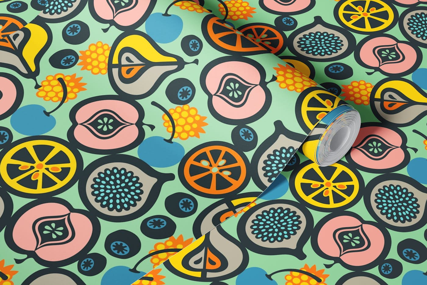 FRESH FRUIT Graphic Mid-Century Modern Retro wallpaper roll