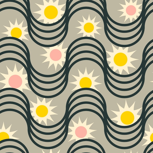 RISE AND SHINE Retro Rising Sun Waves - Gray
