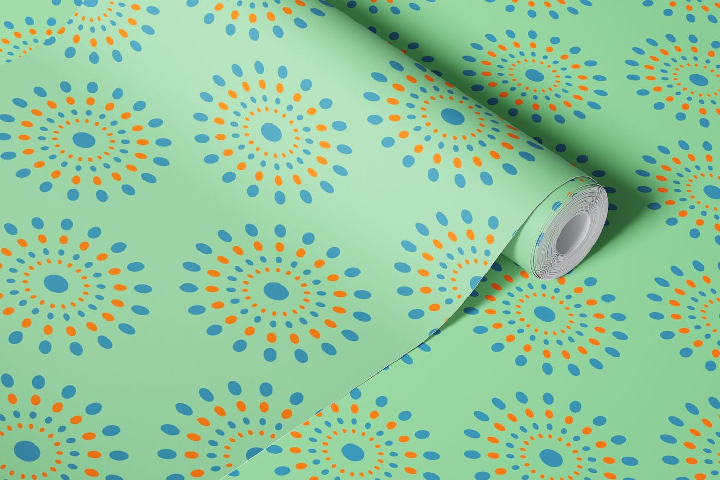 SPLASH Retro Mid-Century Abstract Dots Green wallpaper roll