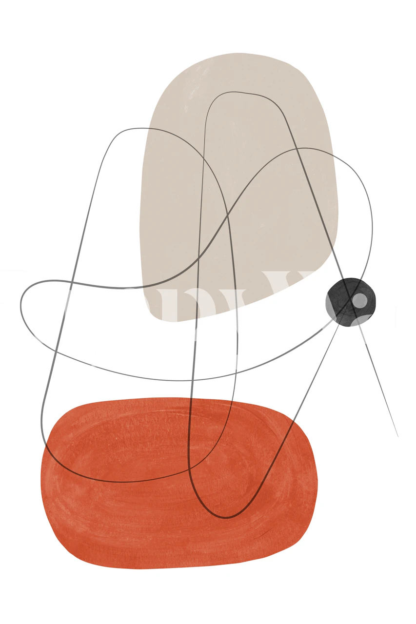 Abstract shapes in terracotta, beige, and black wallpaper