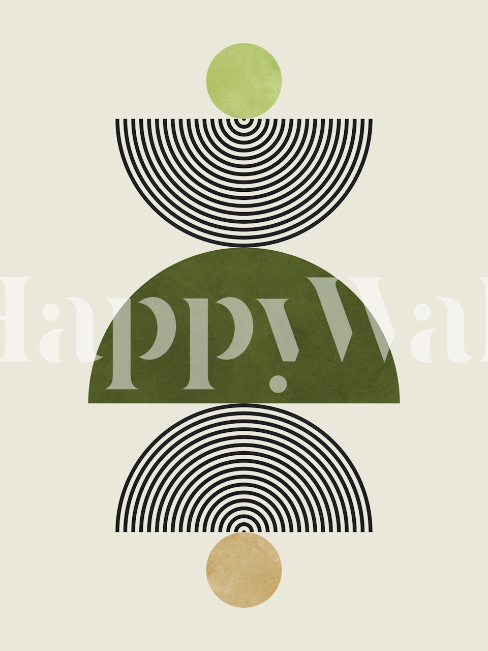 Geometric circle pattern in green and black wallpaper