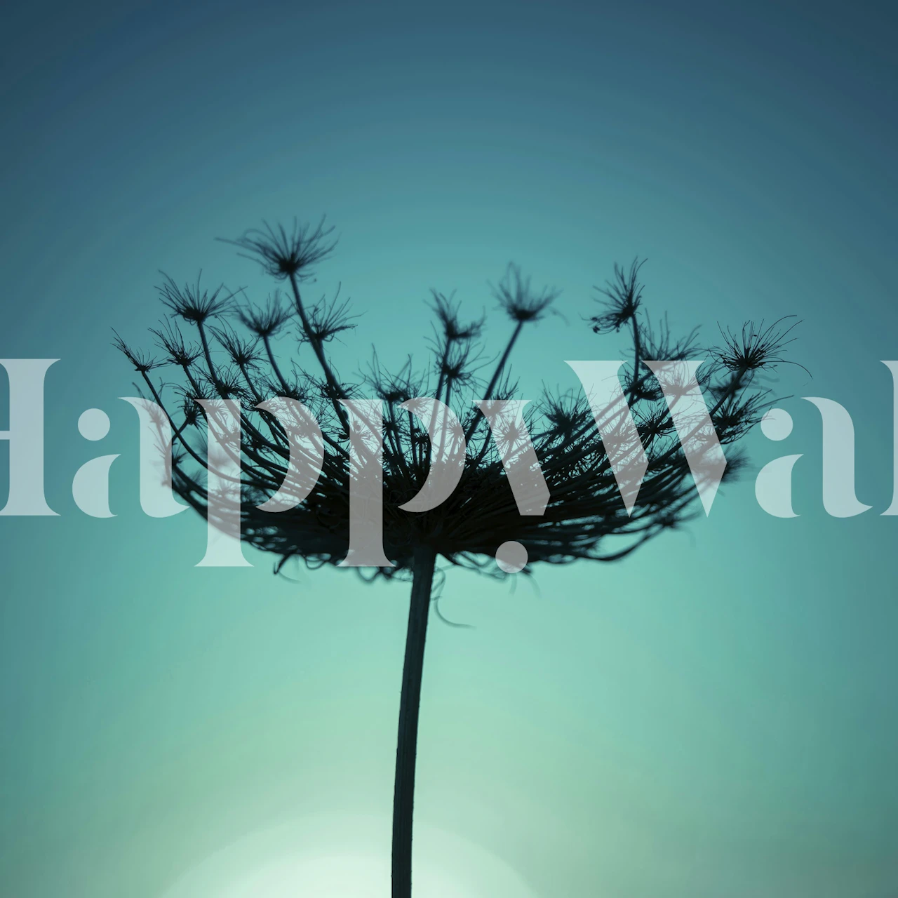 Silhouette d'une plante de mauvaises herbes des évêques contre un ciel doux dans une fresque murale