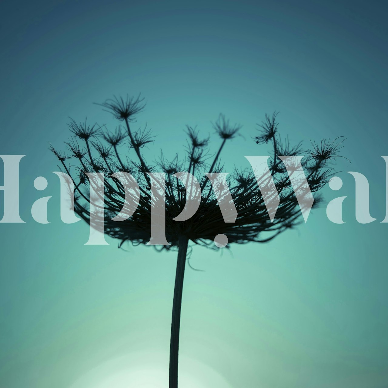 Silhouette of Bishops Weed växt mot en mjuk himmel i en väggmålning