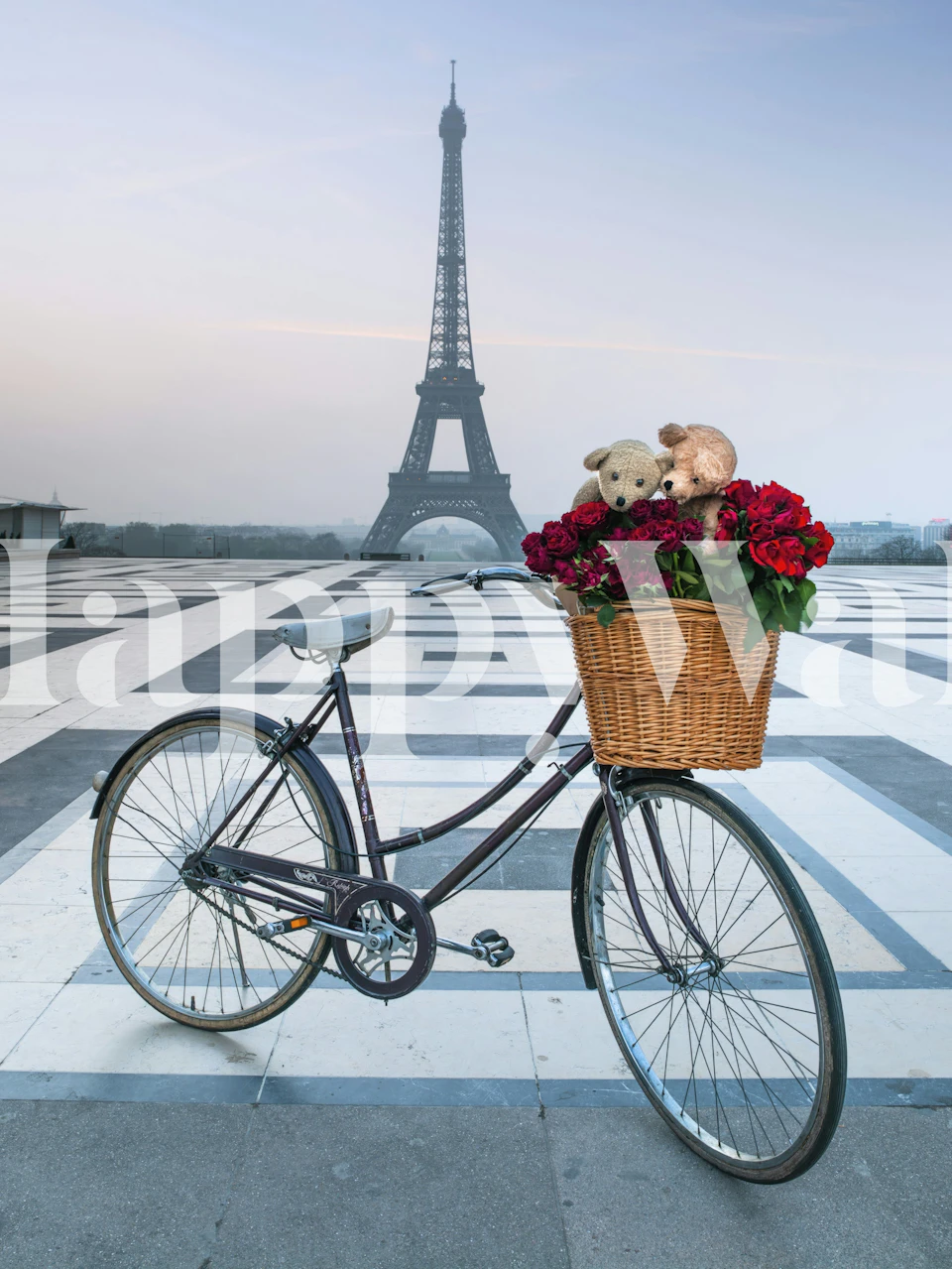 Love in Paris wallpaper featuring a bicycle and flowers