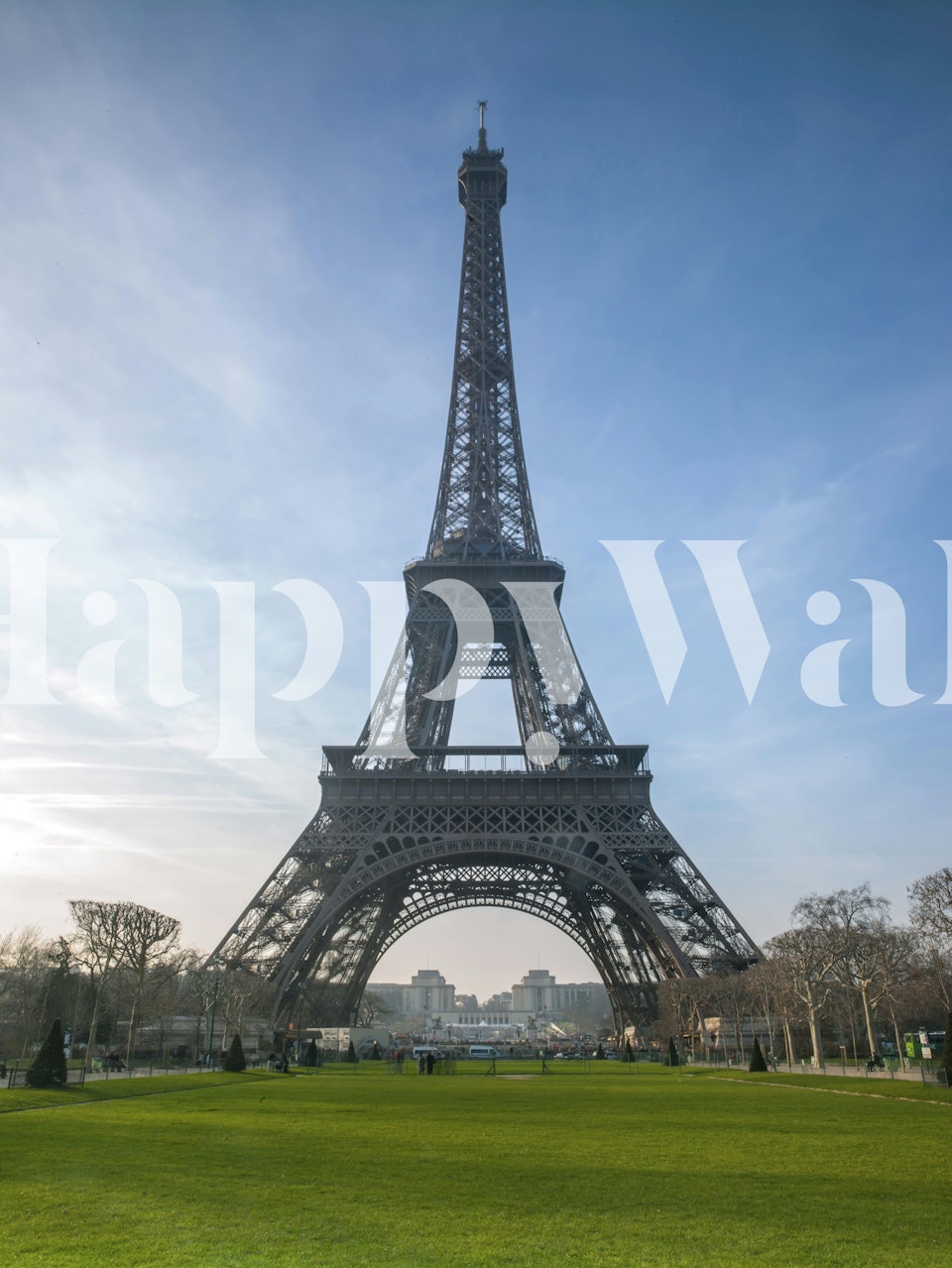 Eiffel Tower design on soft blue background wallpaper