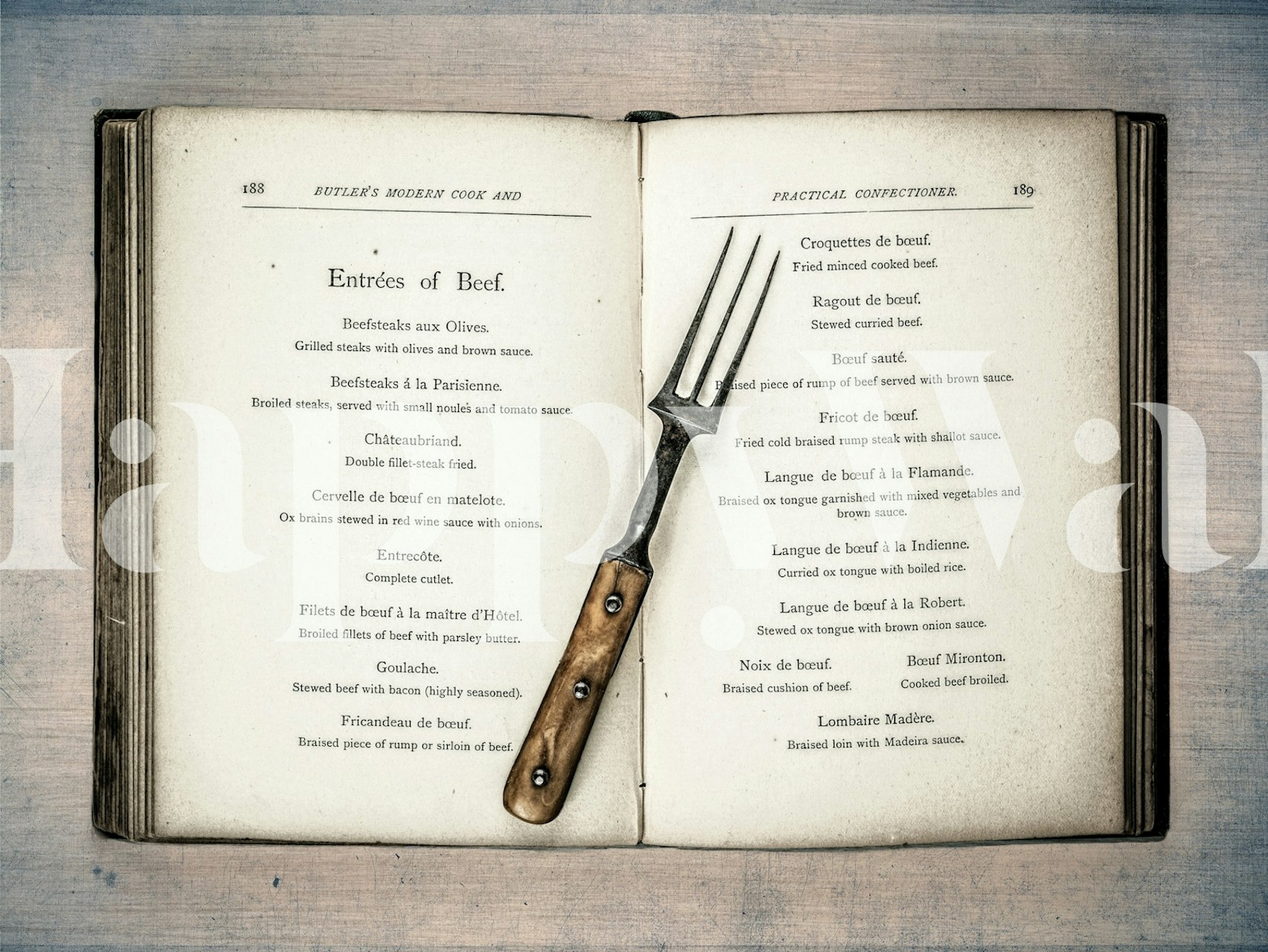 Old cookery book design tapet i et rum