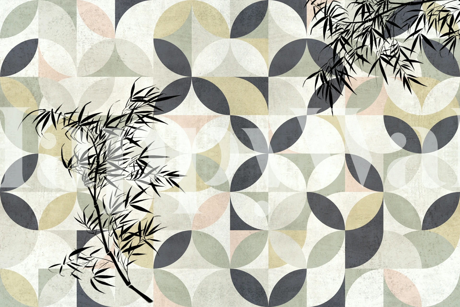 Geometric bamboo design in muted colors with black accents wallpaper