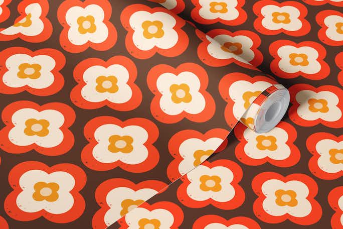 Mod 70s Flower Daisy Orange - Mid Centurywallpaper roll