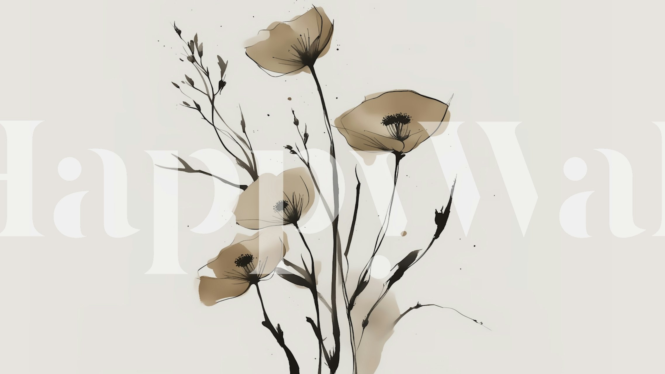 Japandi wildflower wallpaper in a room