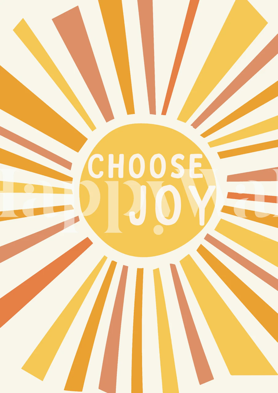 Inspirational Choose Joy mural with sunburst design in yellow and orange